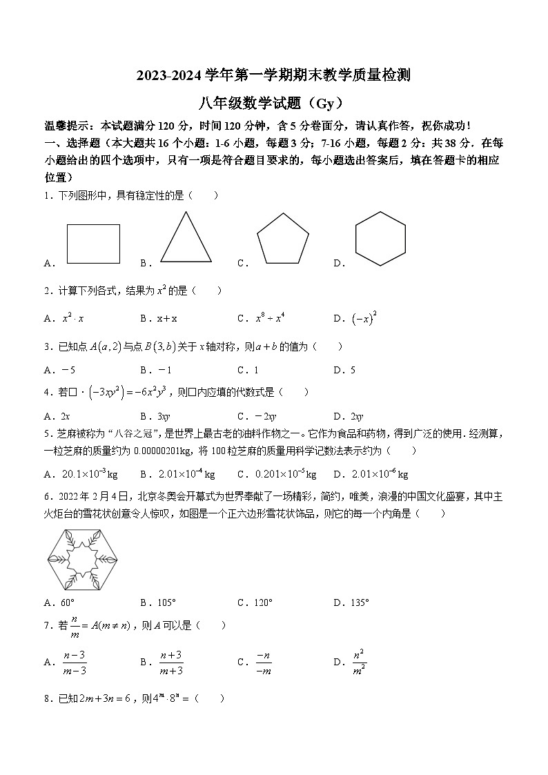 河北省保定市高阳县2023-2024学年八年级上学期期末数学试题01