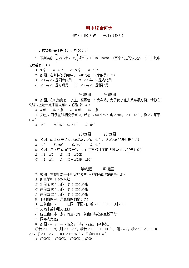 2024七年级数学下学期期中综合评价试题新版新人教版01