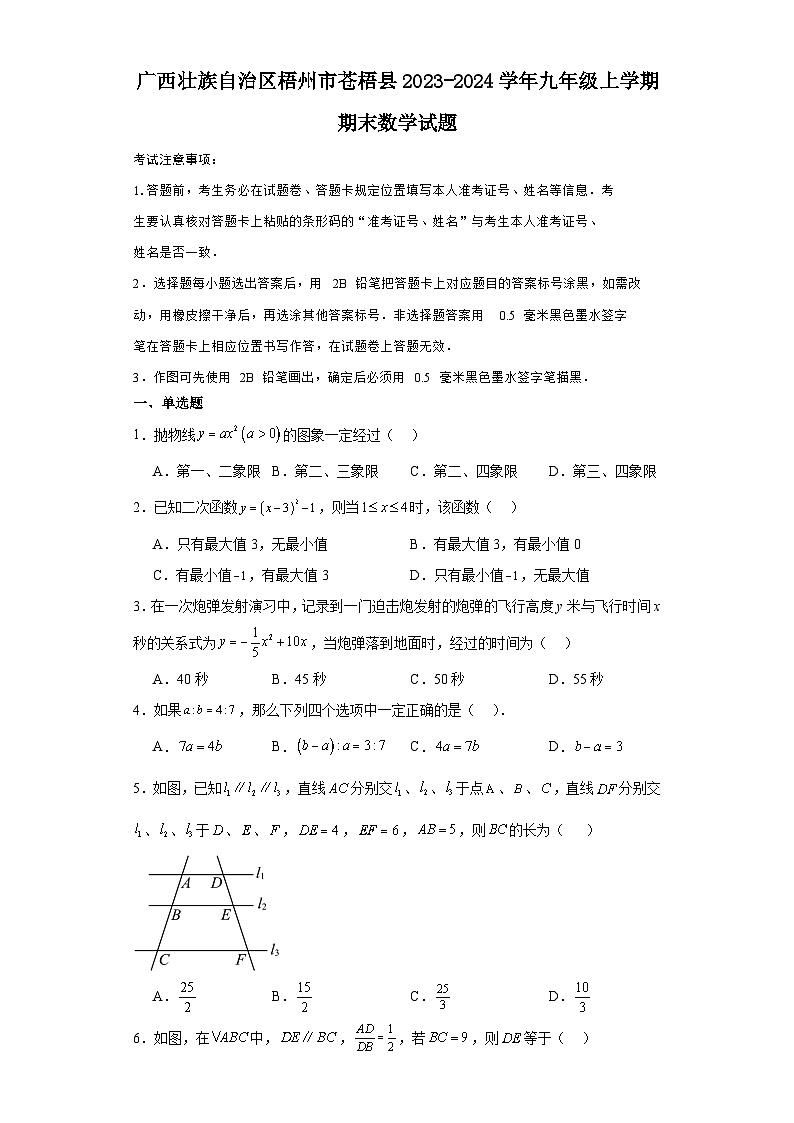 广西壮族自治区梧州市苍梧县2023-2024学年九年级（上）学期期末数学试卷（含解析）01