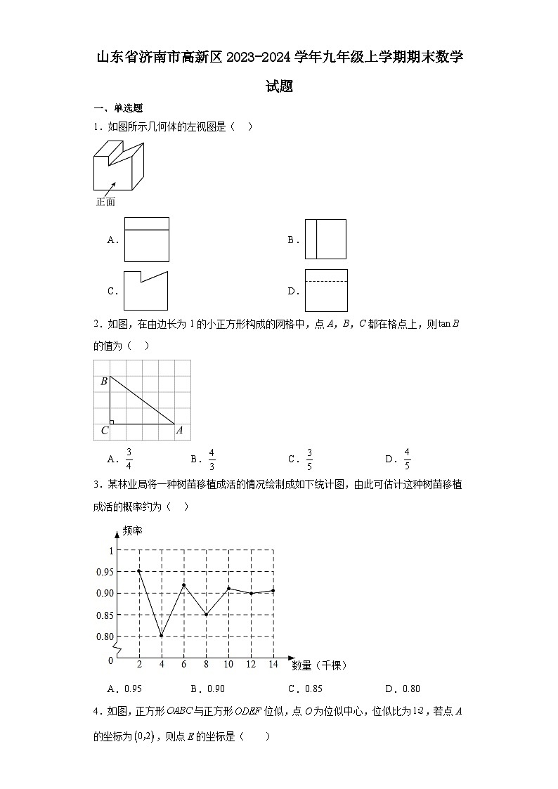 山东省济南市高新区2023-2024学年九年级（上）学期期末数学试卷（含解析）第1页