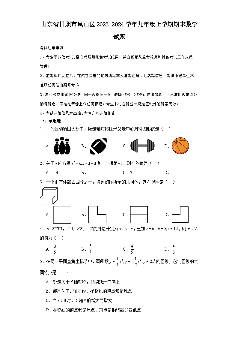 山东省日照市岚山区2023-2024学年九年级（上）学期期末数学试卷（含解析）第1页