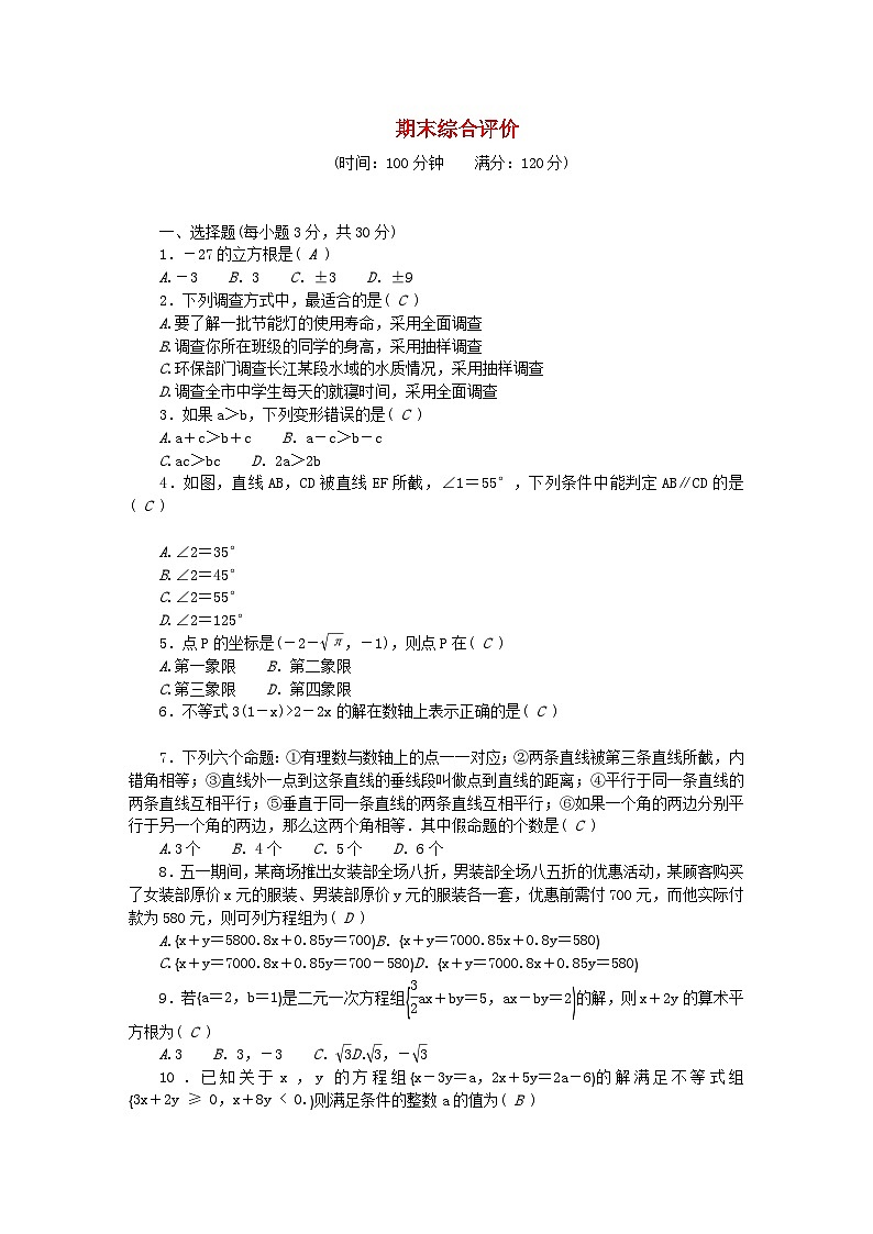 2024七年级数学下学期期末综合评价卷（人教版）第1页