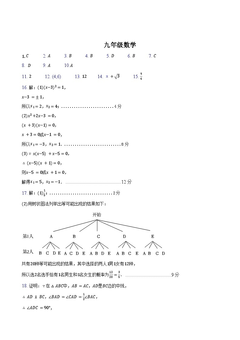 +河南省平顶山市郏县2023-2024学年九年级上学期期末学情检测数学试题01