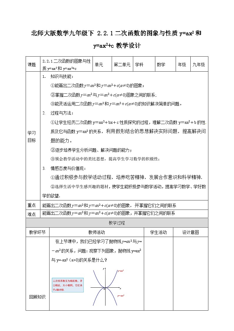 2.2 二次函数的图象与性质（2）教案教学设计第1页