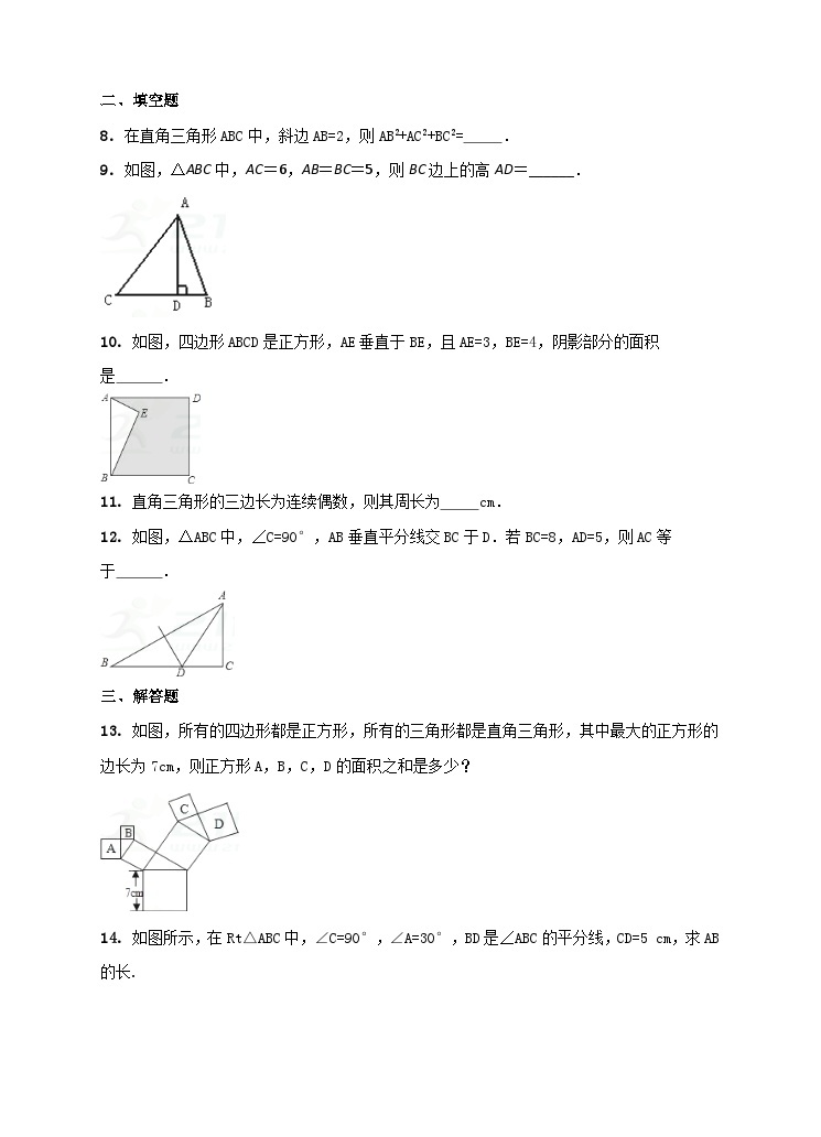 湘教版数学八年级下册1.2.1直角三角形的性质与判定练习题02