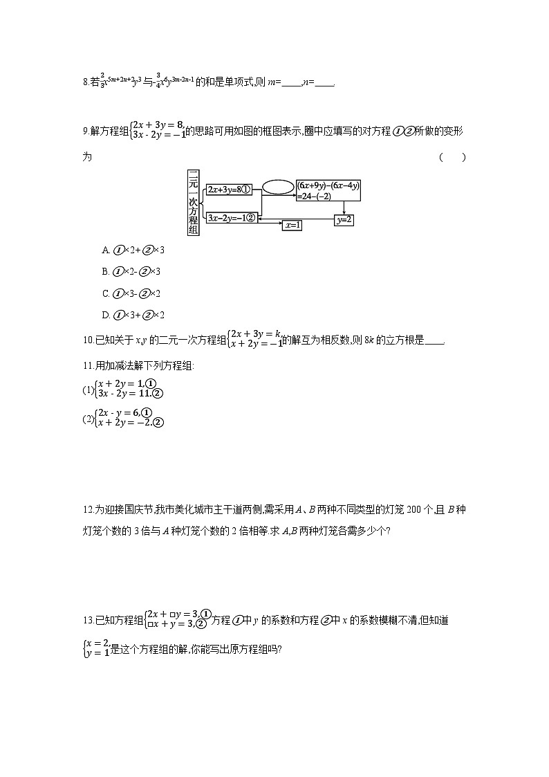 人教版七年级数学下册课时作业 8.2 消元——解二元一次方程组 第2课时第2页