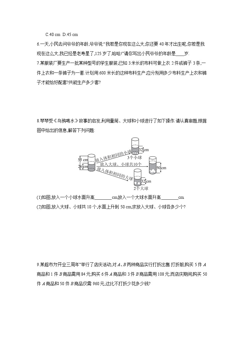 人教版七年级数学下册课时作业 8.3 实际问题与二元一次方程组 第2课时02