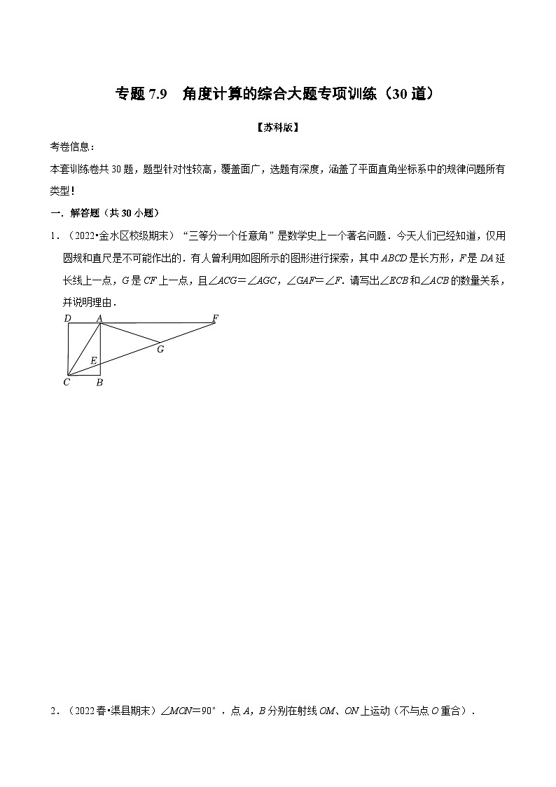 专题7.9 角度计算的综合大题专项训练（30道）-2022-2023学年七年级数学下册举一反三系列（苏科版）01