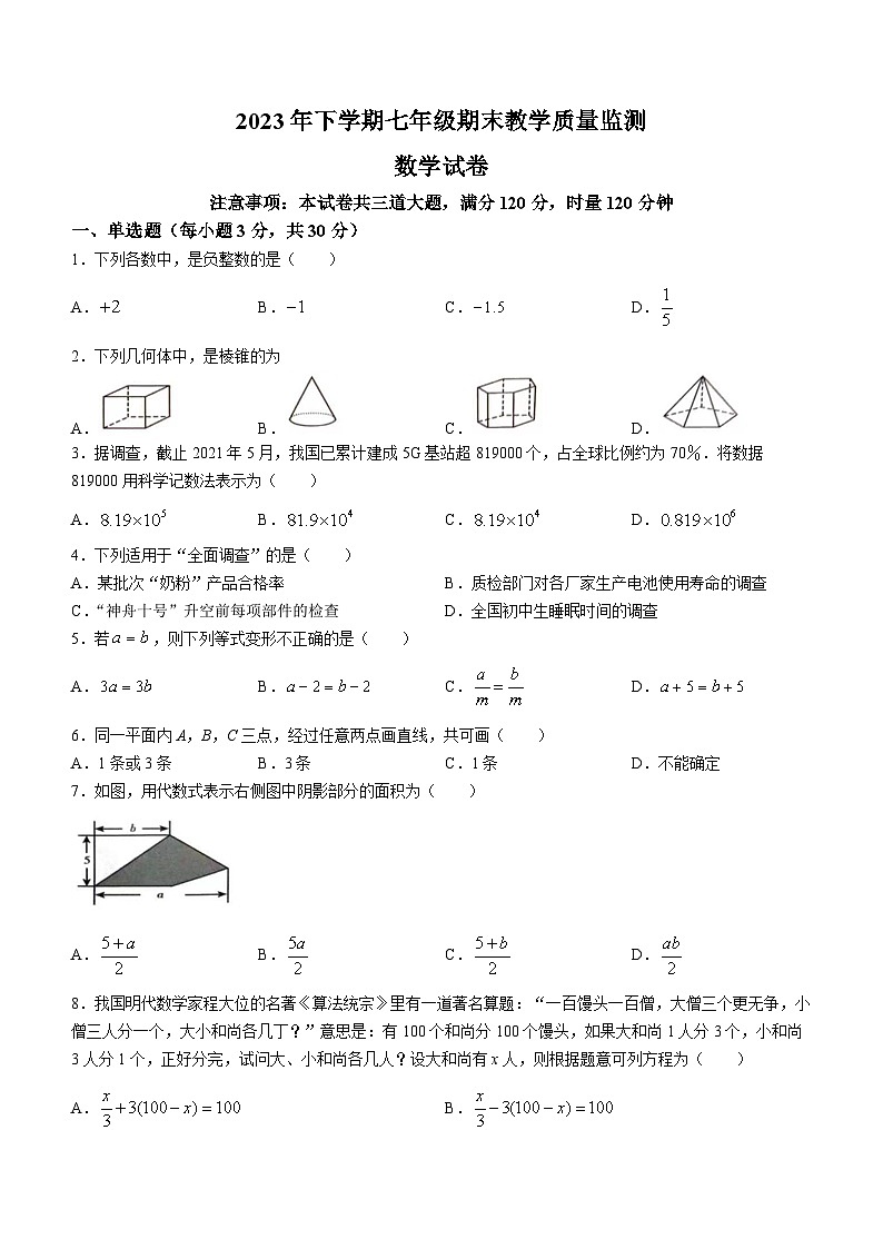 湖南省张家界市桑植县2023-2024学年七年级上学期期末数学试题01