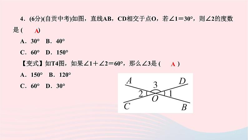 2024七年级数学下册第五章相交线与平行线5.1相交线5.1.1相交线作业课件新版新人教版06