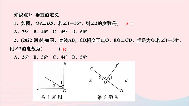 2024七年级数学下册第五章相交线与平行线5.1相交线5.1.2垂线作业课件新版新人教版第3页