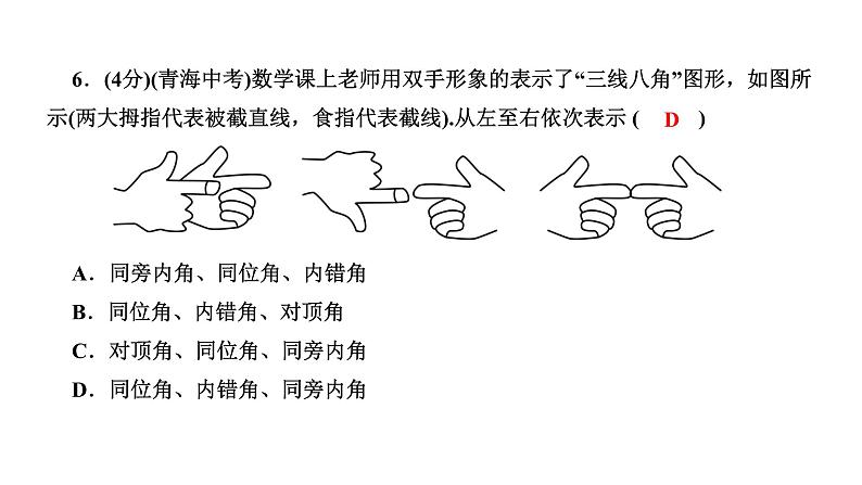 2024七年级数学下册第五章相交线与平行线5.1相交线5.1.3同位角内错角同旁内角作业课件新版新人教版第8页