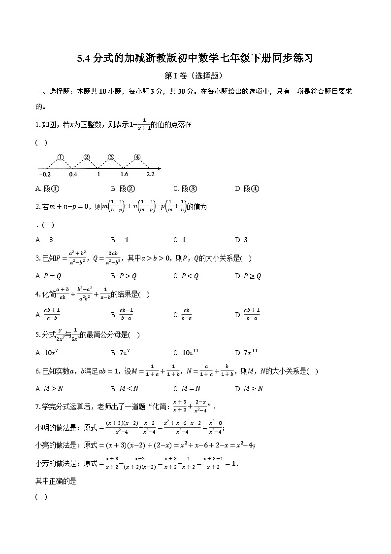 5.4分式的加减 浙教版初中数学七年级下册同步练习（含详细答案解析）01