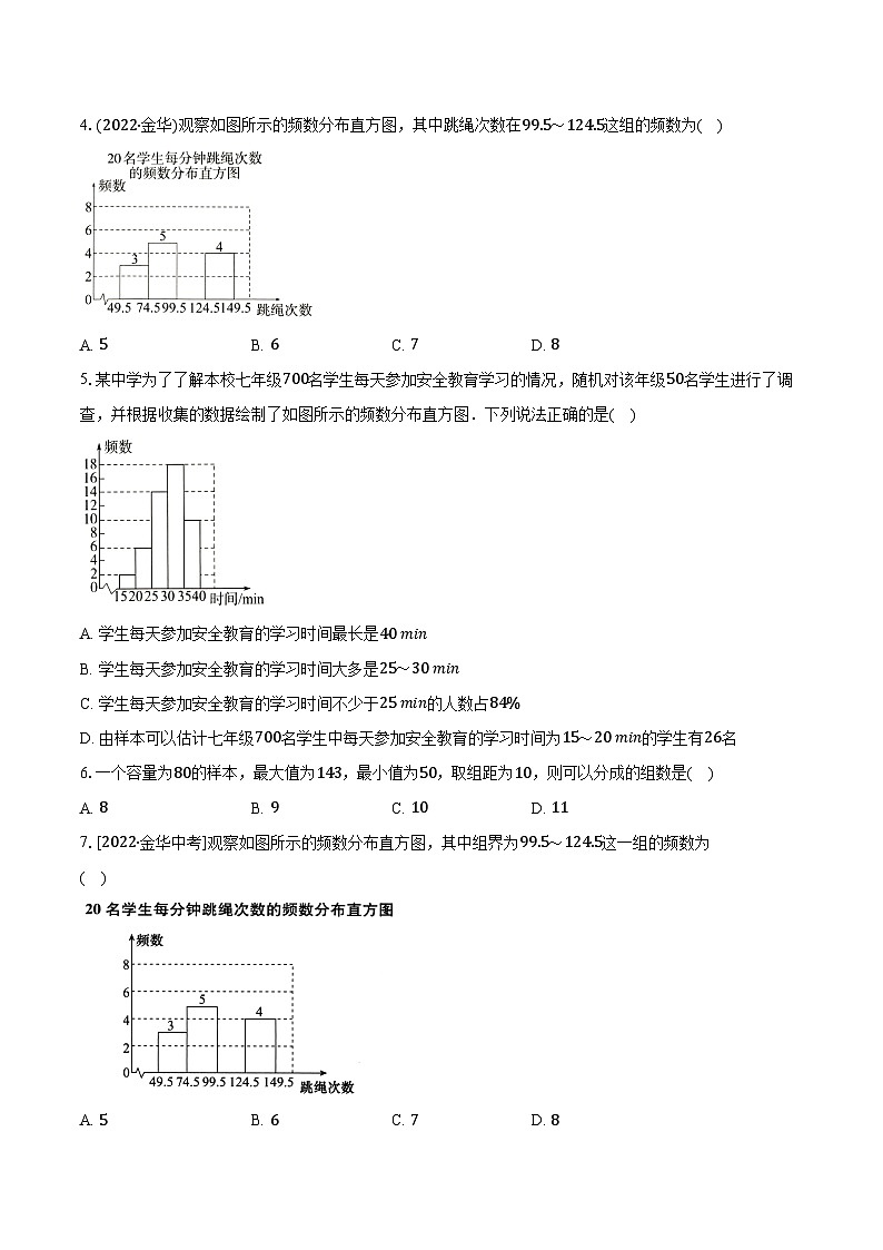 6.5频数直方图 浙教版初中数学七年级下册同步练习（含详细答案解析）02
