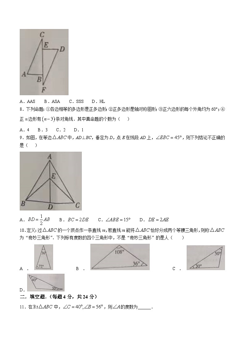甘肃省陇南市西和县洛峪镇喜集九年制学校2023-2024学年八年级上学期期中数学试题(无答案)02