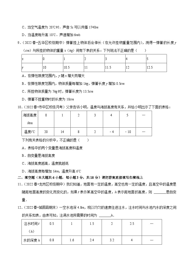 北师大版七年级数学下册尖子生培优必刷题 专题3.1用表格表示变量之间的关系专项提升训练（重难点培优）（原卷版+解析 ）第3页