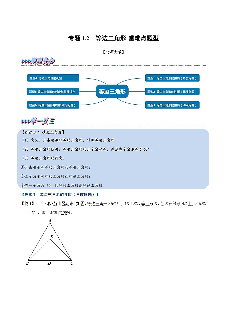 北师大版八年级数学下册  专题1.2 等边三角形-重难点题型（举一反三）（原卷版+解析）第1页