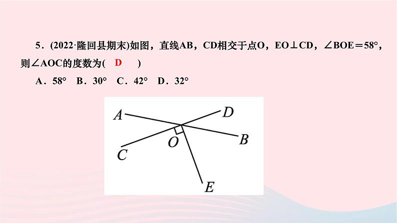 2024七年级数学下册第五章相交线与平行线周周练一作业课件新版新人教版第5页