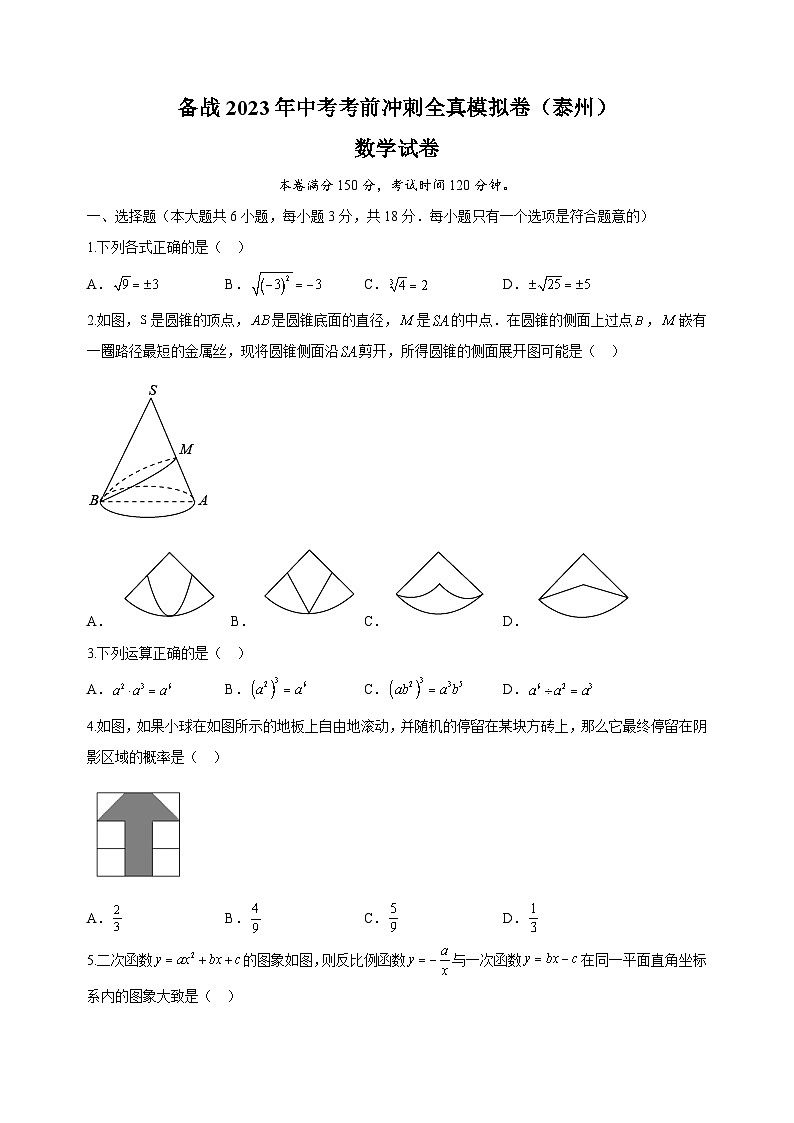 考前冲刺卷01-2023年中考数学全真模拟试卷（泰州卷）01