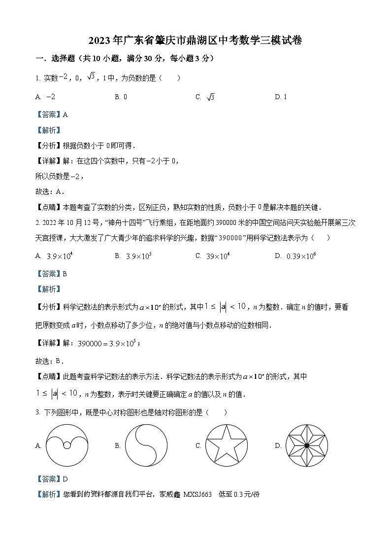 2023年广东省肇庆市鼎湖区中考三模数学试题第1页