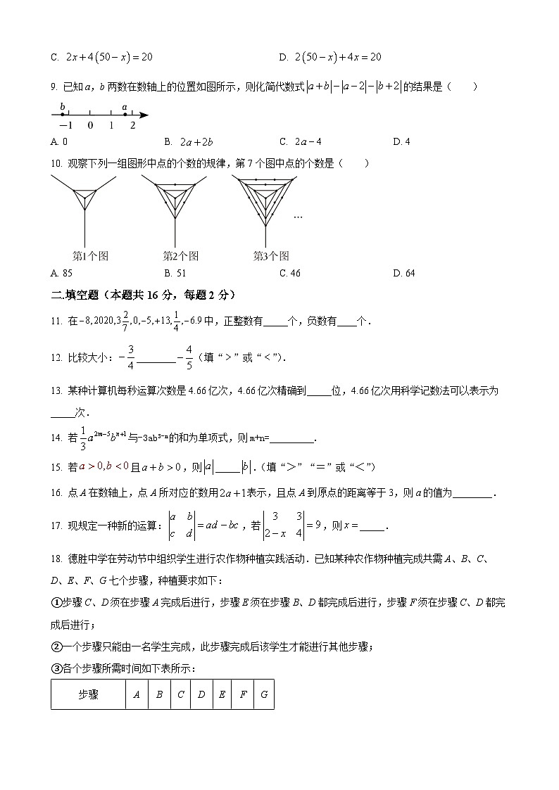 北京市德胜中学2023-2024学年七年级上学期期中数学试题（原卷+解析）02
