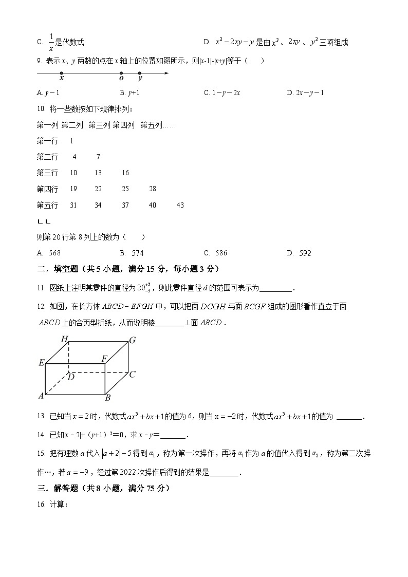 广东省梅州市大埔县玉瑚中学2023-2024学年七年级上学期期中数学试题（原卷+解析）02