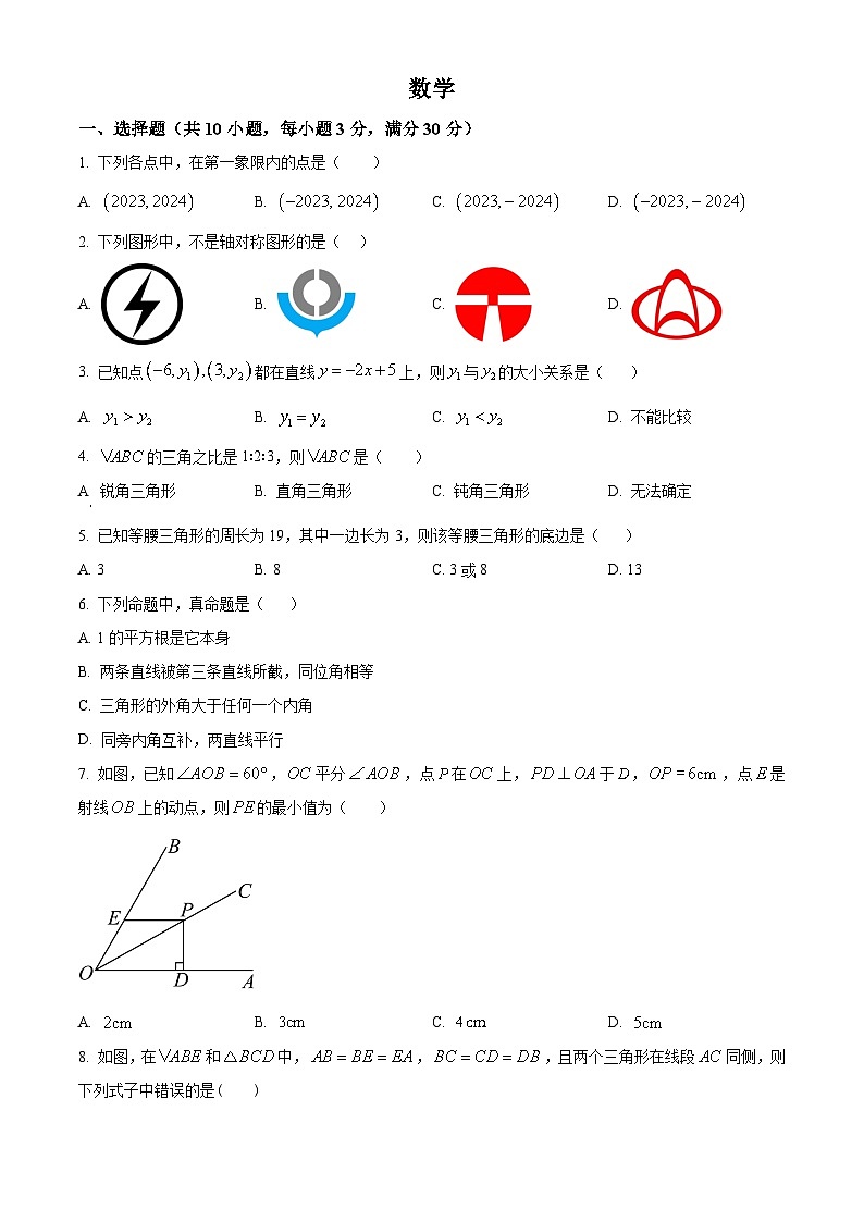 安徽省合肥市经开区实验中学2023-2024学年八年级上学期期末数学试题（原卷+解析）01
