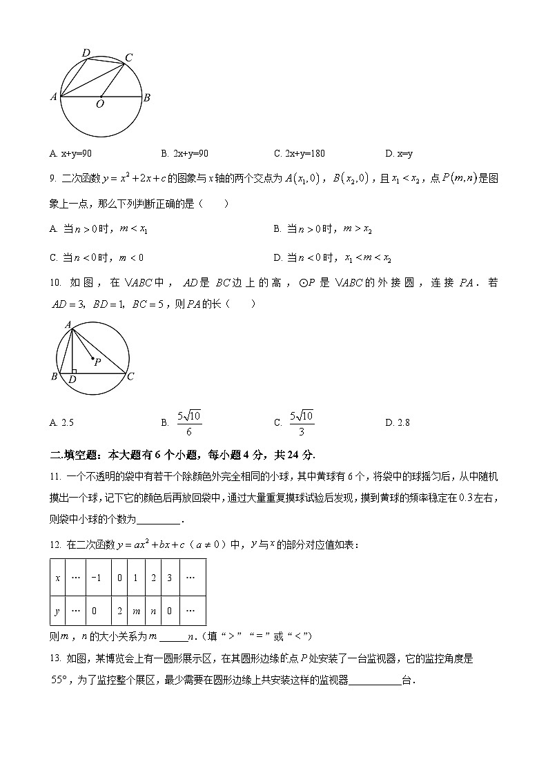 浙江省杭州市西湖区保俶塔实验学校2023-2024学年九年级上学期期中数学试题（原卷+解析）02
