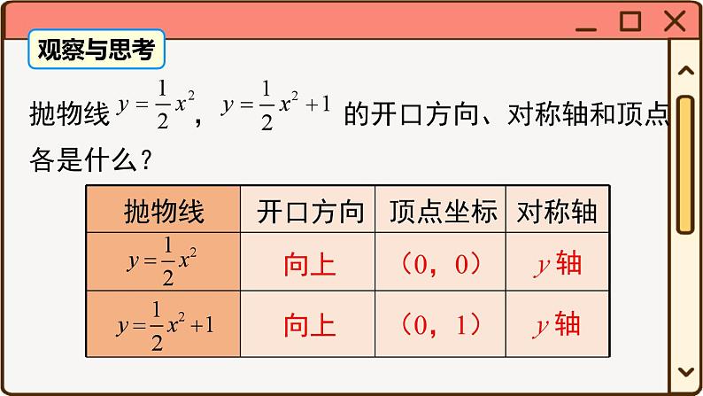 华师大数学九年级下册 26.2.2 第1课时  二次函数y=ax2+k的图象与性质 PPT课件07