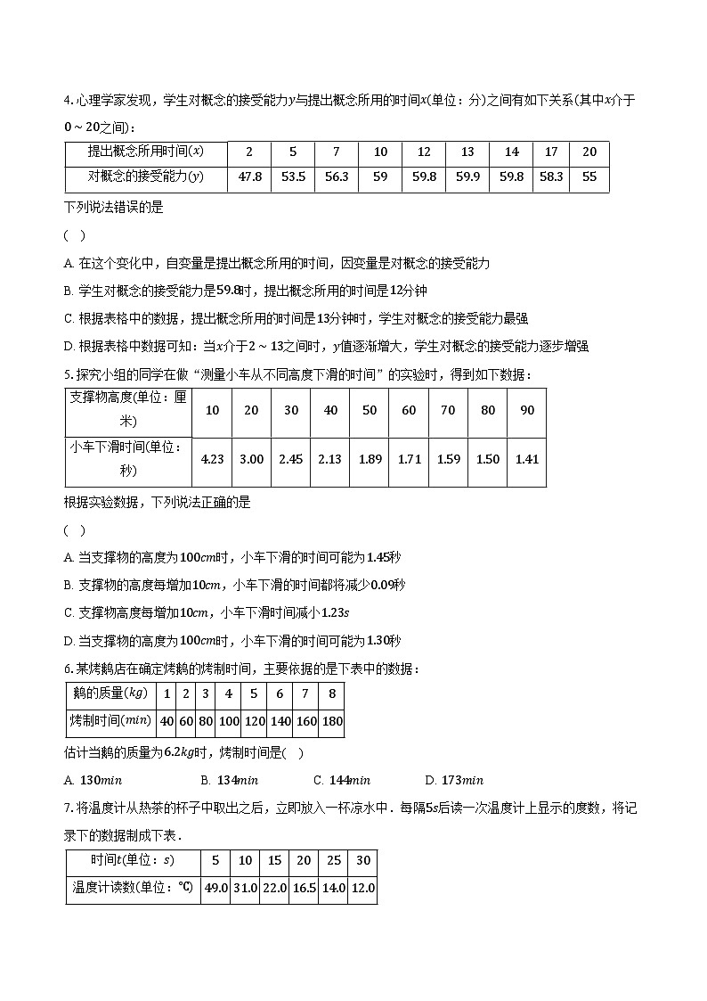 3.1用表格表示的变量间关系 北师大版初中数学七年级下册同步练习（含详细答案解析）02