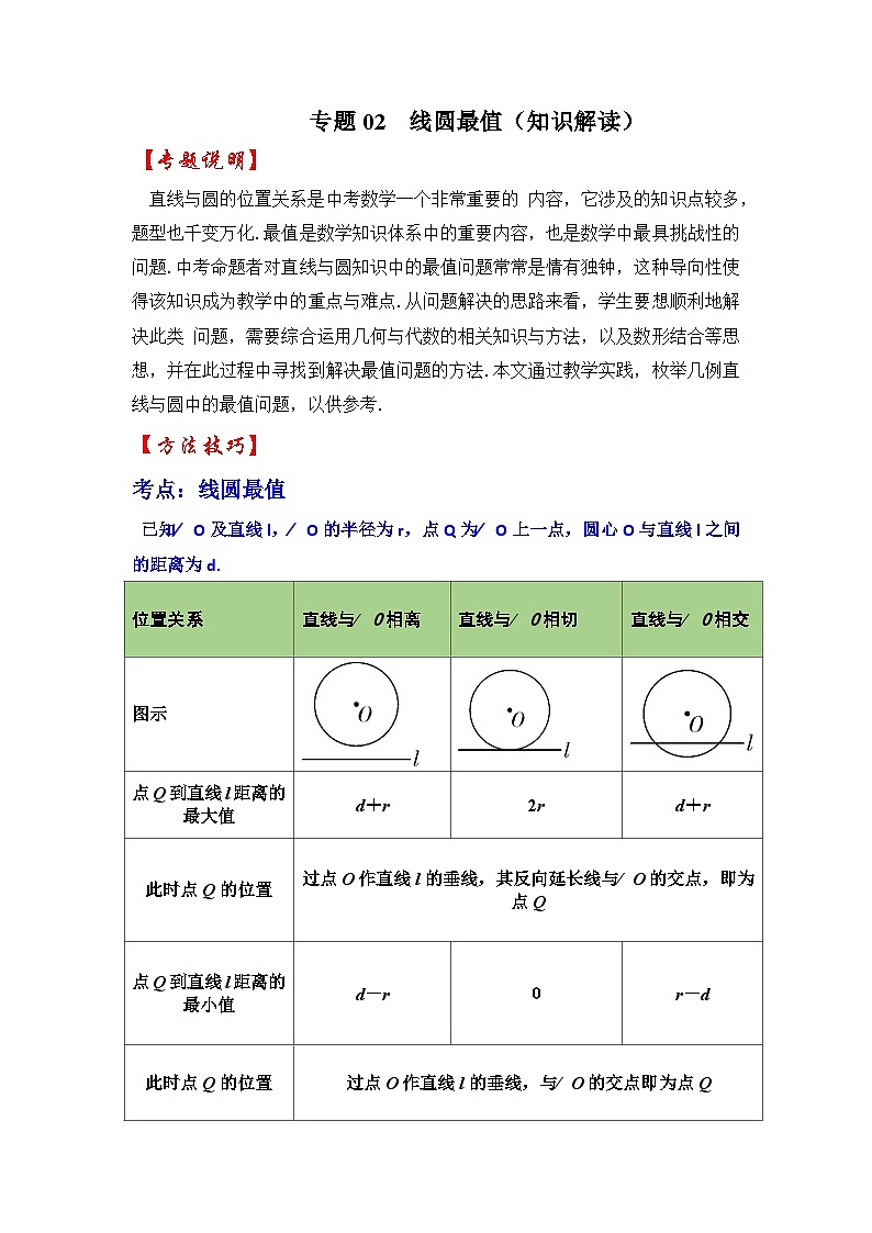 2024年中考数学专题训练 专题02 线圆最值（知识解读）第1页