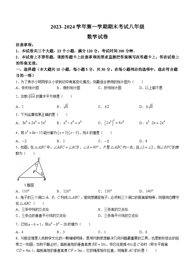 +河南省洛阳市嵩县2023-2024学年八年级上学期期末考试数学试题第1页