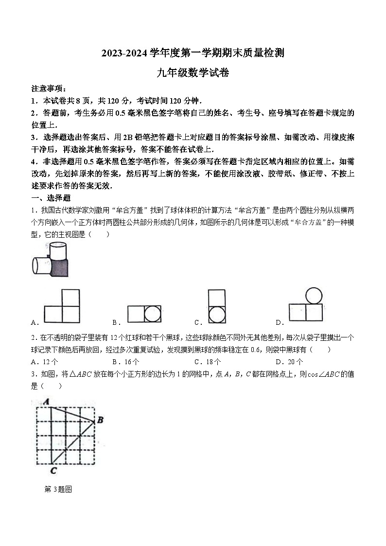 山东省威海市环翠区2023-2024学年九年级上学期期末数学试题第1页