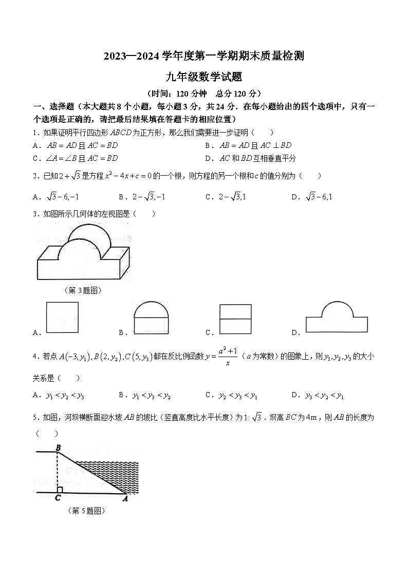 山东省菏泽市鄄城县2023-2024学年九年级上学期期末数学试题第1页