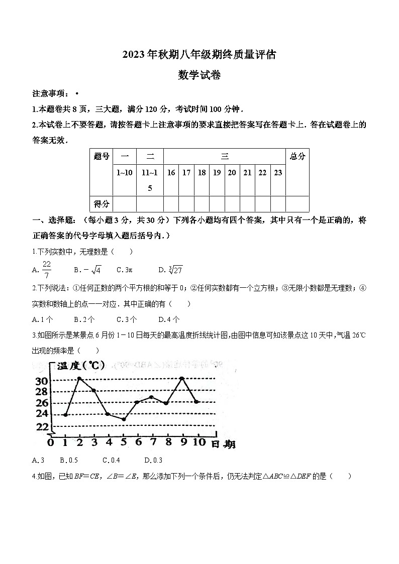 河南省南阳市淅川县2023-2024学年八年级上学期期末数学试题（含答案）01