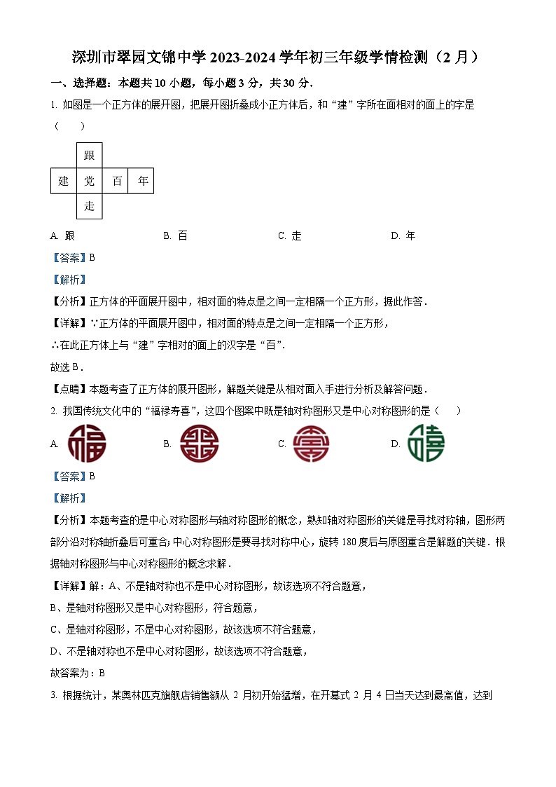 09，广东省深圳市翠园文锦中学2023-2024 学年九年级下学期月考数学试题01