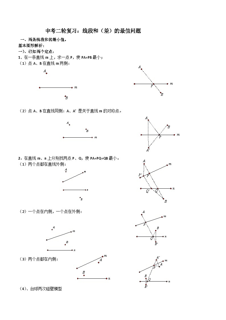 2024年中考数学二轮专题复习：线段和差的最大值与最小值(拔高)(含答案)第1页