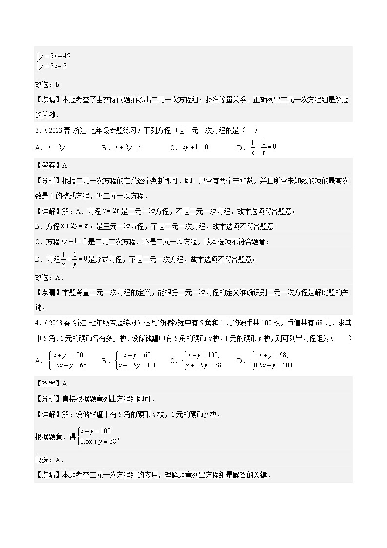 第2章 二元一次方程组（基础、典型、易错、压轴）分类专项训练（解析版）第2页