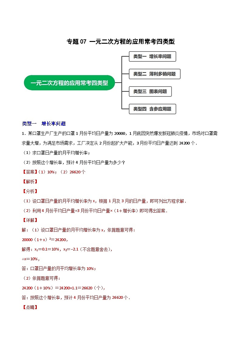 专题07 一元二次方程的应用常考四类型（解析版）第1页