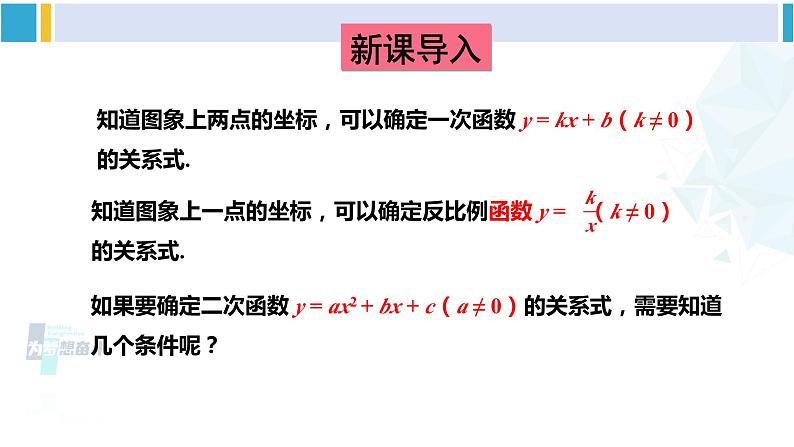 华东师大版九年级数学下册 第26章 二次函数3.求二次函数的表达式（课件）第2页