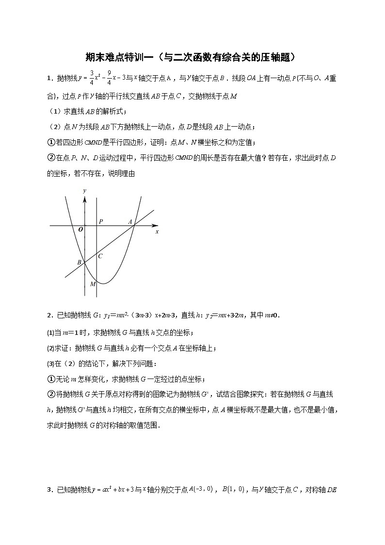 期末难点特训（一）与二次函数有综合关的压轴题-【微专题】2022-2023学年九年级数学下册常考点微专题提分精练（人教版）01