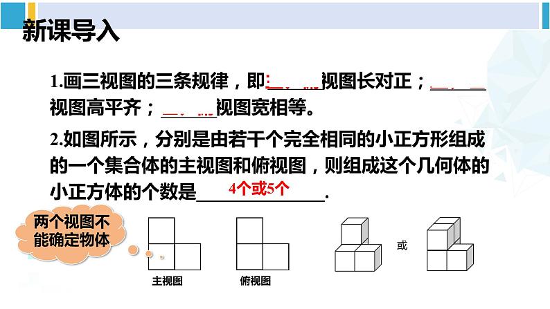 湘教版九年级数学下册 第3章 投影与视图 第2课时 由三视图确定几何体（课件）02