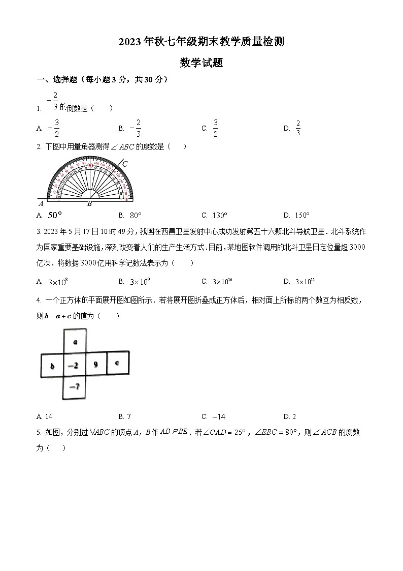 河南省驻马店市上蔡县2023-2024学年七年级上学期期末数学试题（原卷版+解析版）01