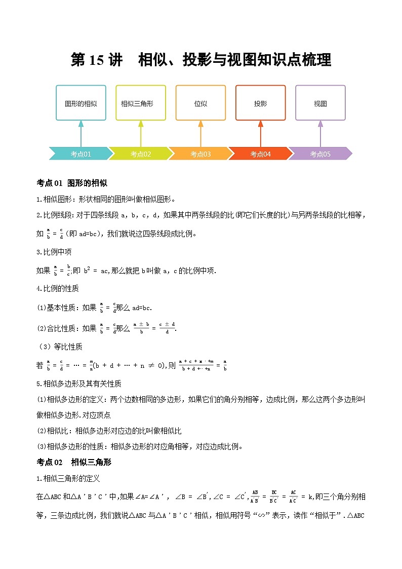 第15讲 相似、投影与视图（知识点梳理）（记诵版）-2024年中考数学大复习第1页