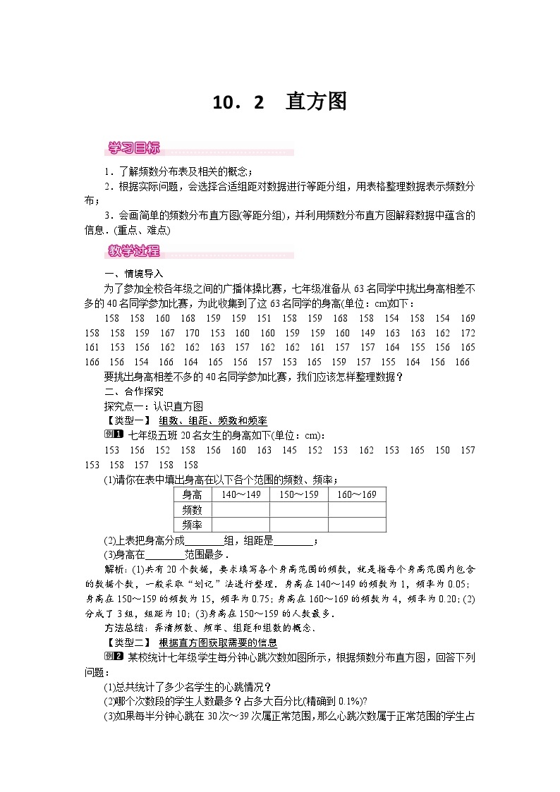 人教版数学七年级下册 10.2 直方图教案01