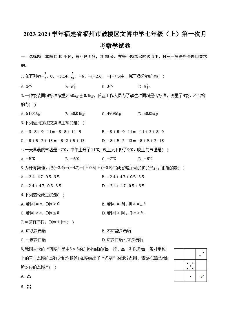 2023-2024学年福建省福州市鼓楼区文博中学七年级（上）第一次月考数学试卷（含解析）01