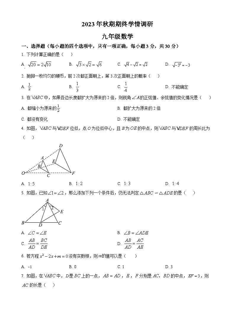 河南省南阳市桐柏县2023-2024学年九年级上学期期末数学试题（原卷版+解析版）01