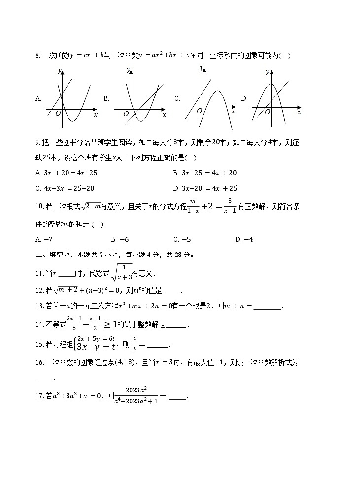 广东省韶关市乐昌市乐昌市第一中学2023-2024学年九年级下学期开学数学试题02