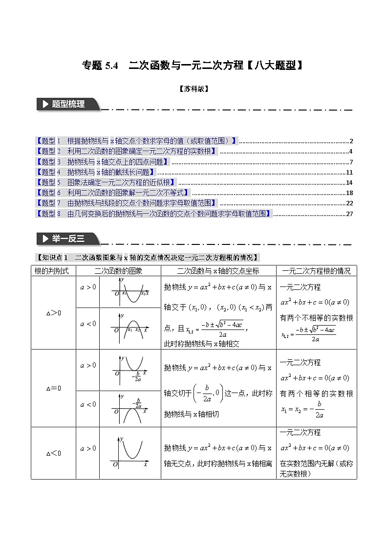 专题5.4 二次函数与一元二次方程【八大题型】-2023-2024学年九年级数学下册举一反三系列（苏科版）01