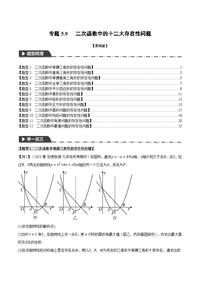 专题5.9 二次函数中的十二大存在性问题-2023-2024学年九年级数学下册举一反三系列（苏科版）01